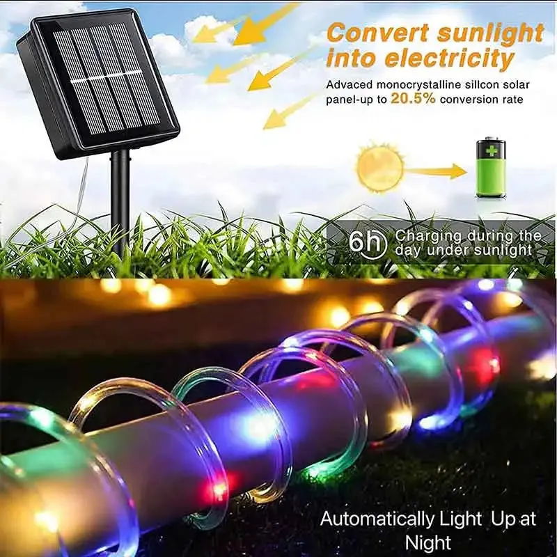 ✨ Solar String Light Outdoor Tube Rope Lights | Waterproof LED for Garden & Party Decor | Flexible & Durable Lighting