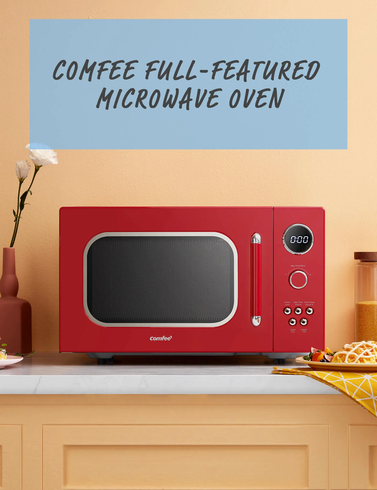 0.9 Cu.ft Retro Microwave Oven - Red