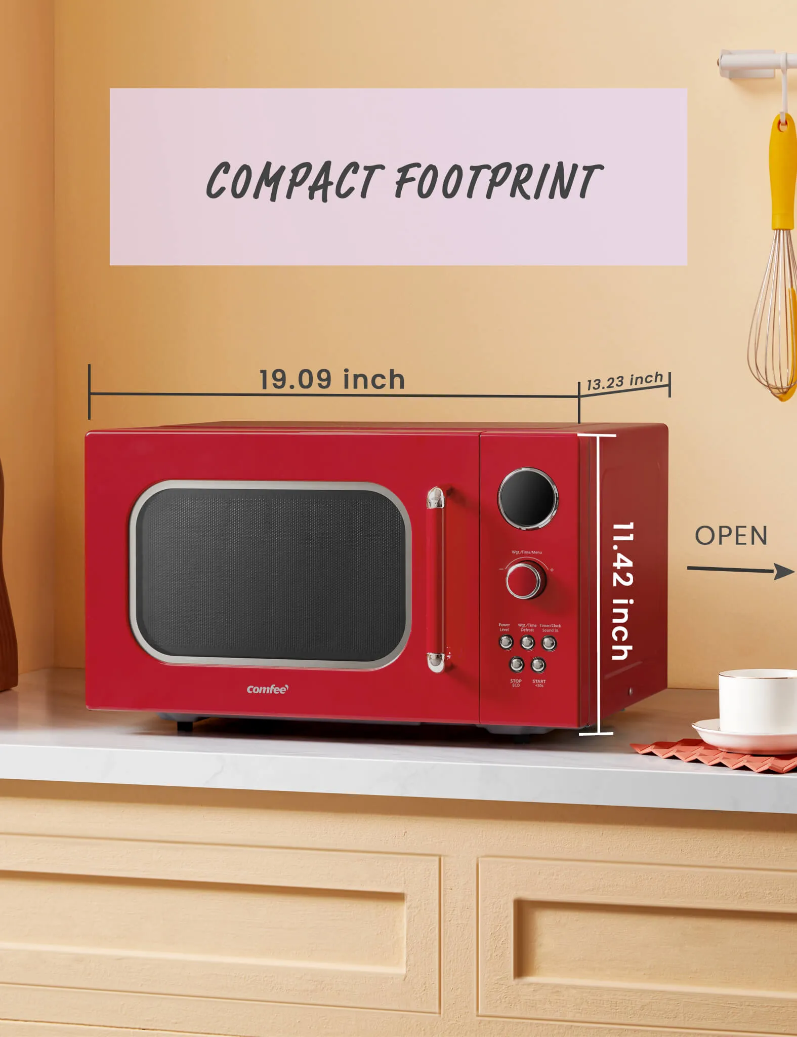 0.9 Cu.ft Retro Microwave Oven - Red