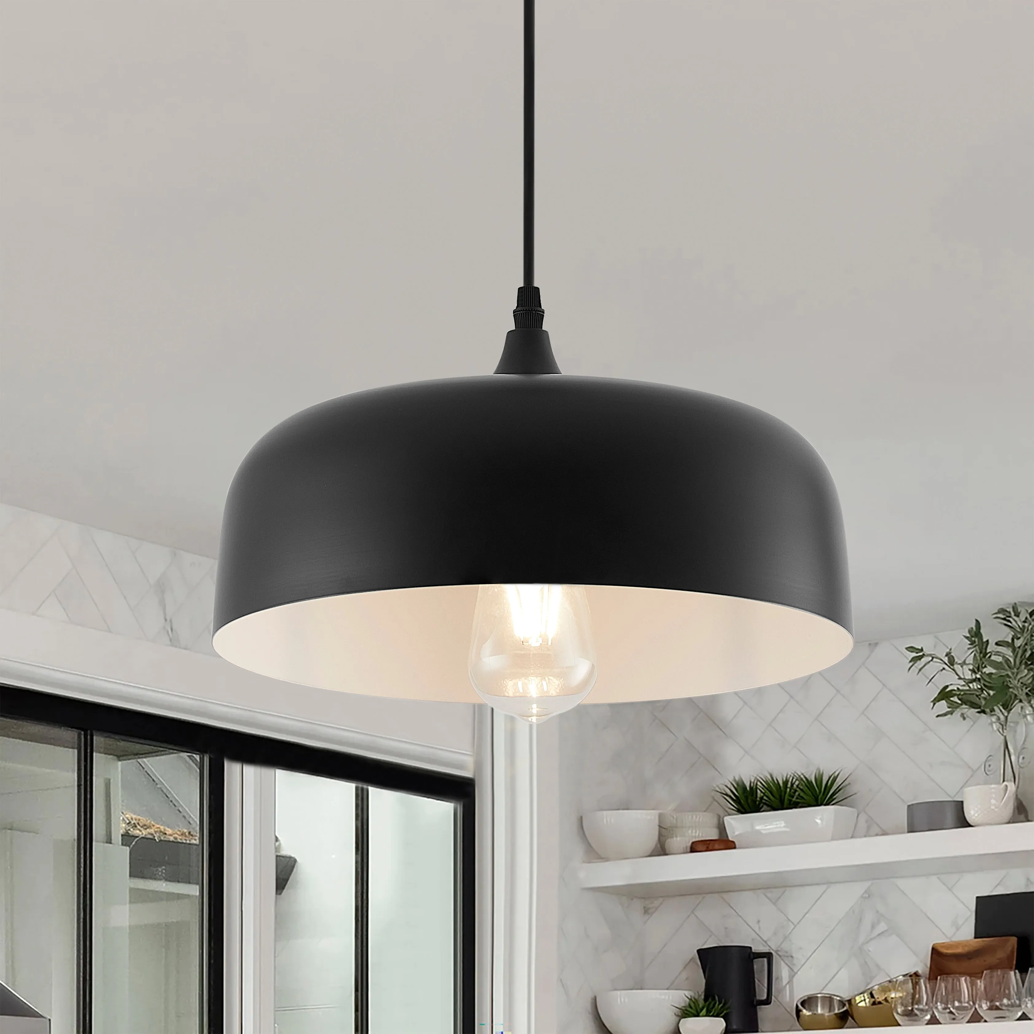 1-Light Bowl Shaped Metal Modern Style Pendant Lighting