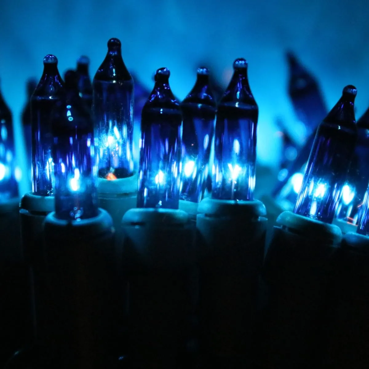 100-bulb Blue Mini Lights, 6" Spacing, Green Wire