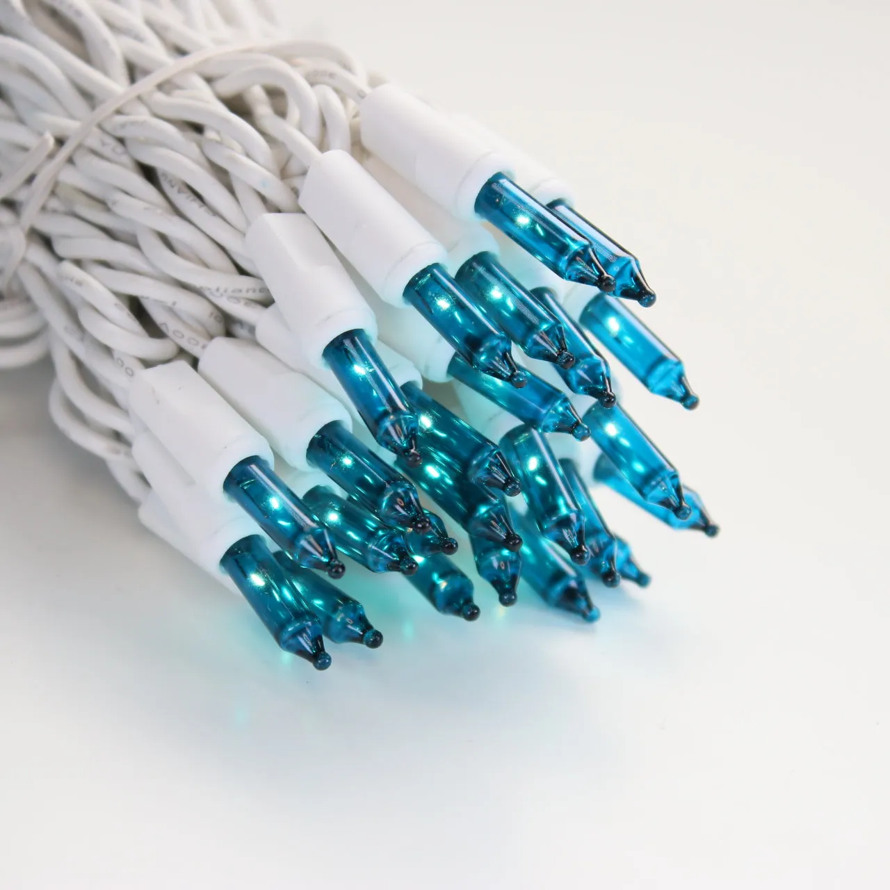 100-bulb Teal Mini Lights, 2.5" Spacing, White Wire