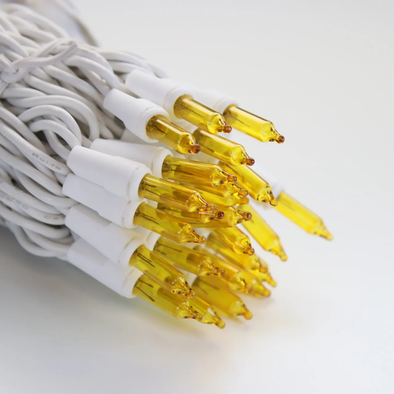 100-bulb Yellow Mini Lights, 2.5" Spacing, White Wire