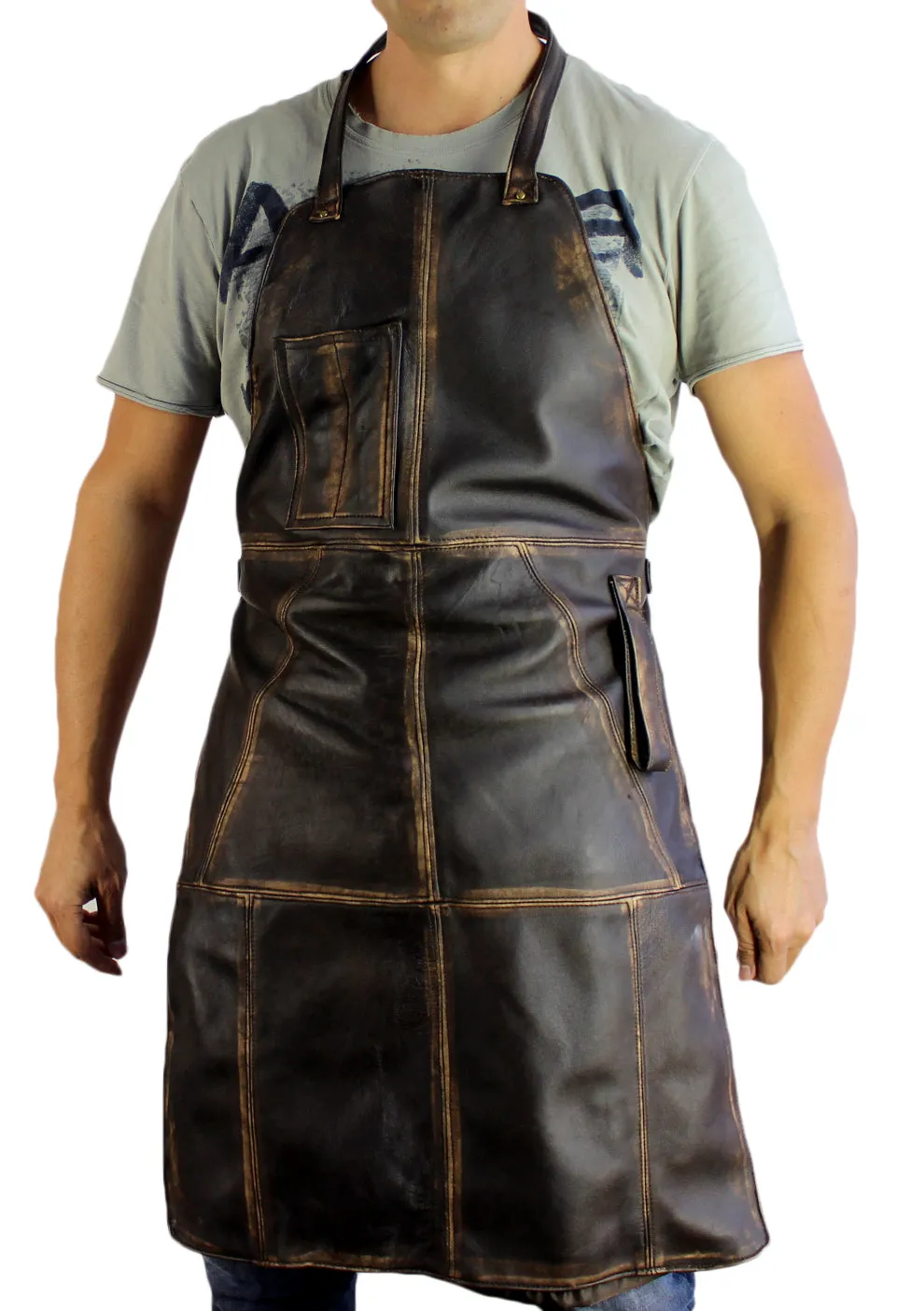 10W1UP Leather Apron Distressed Brown - Custom-Made Personalized Name Initials