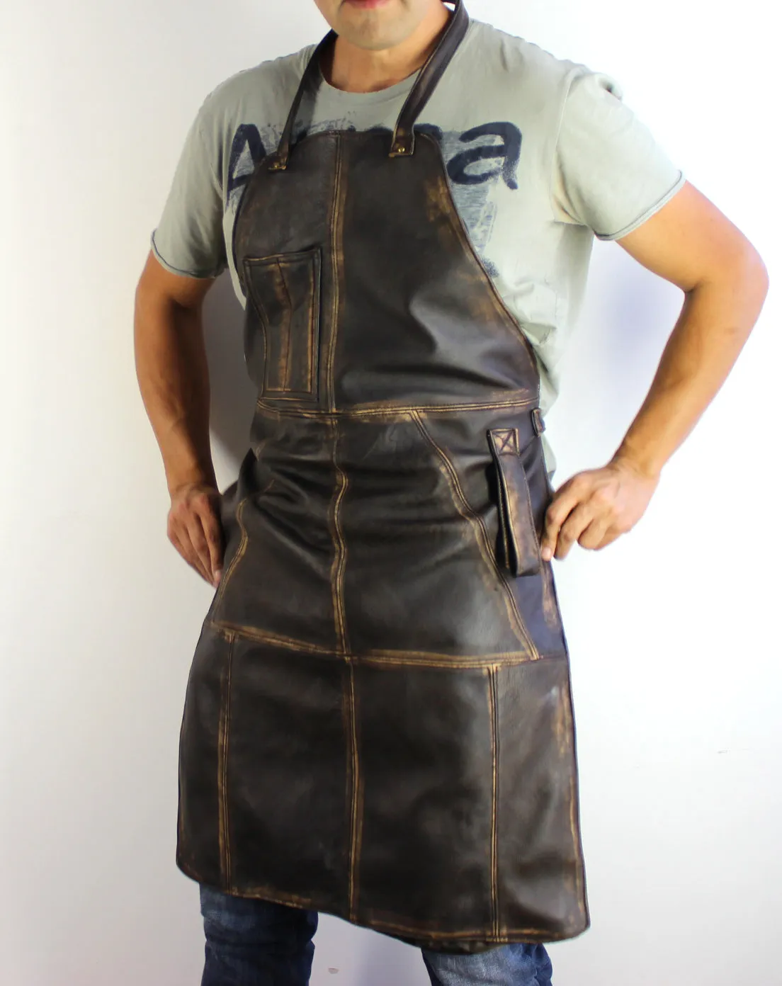 10W1UP Leather Apron Distressed Brown - Custom-Made Personalized Name Initials