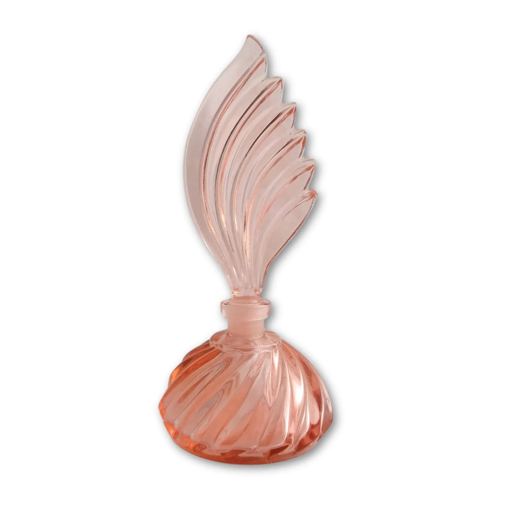 1960 glass perfume bottle - Feather Glass Perfume Bottle mid century perfume bottle with stopper Pink glass perfume bottle vintage