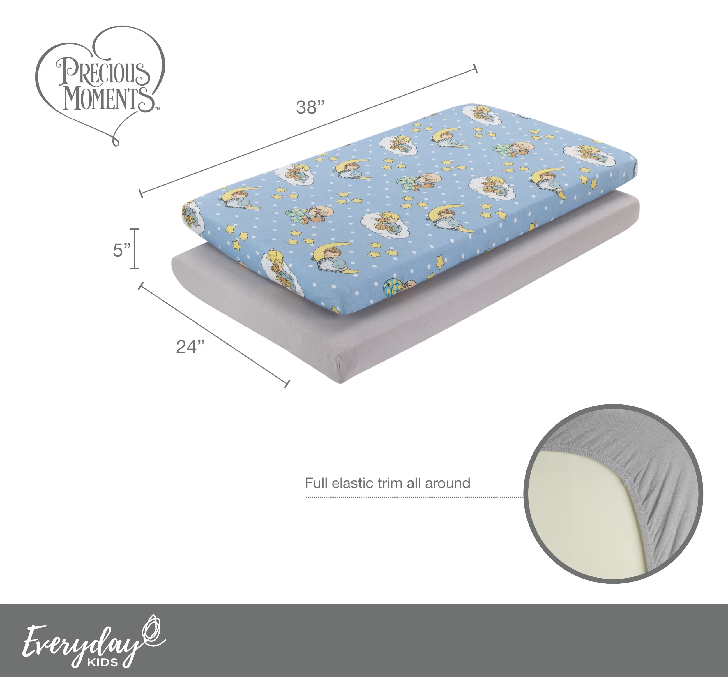 2 Pack n Play and Portable Crib Mattress Sheets - Precious Moments Boys