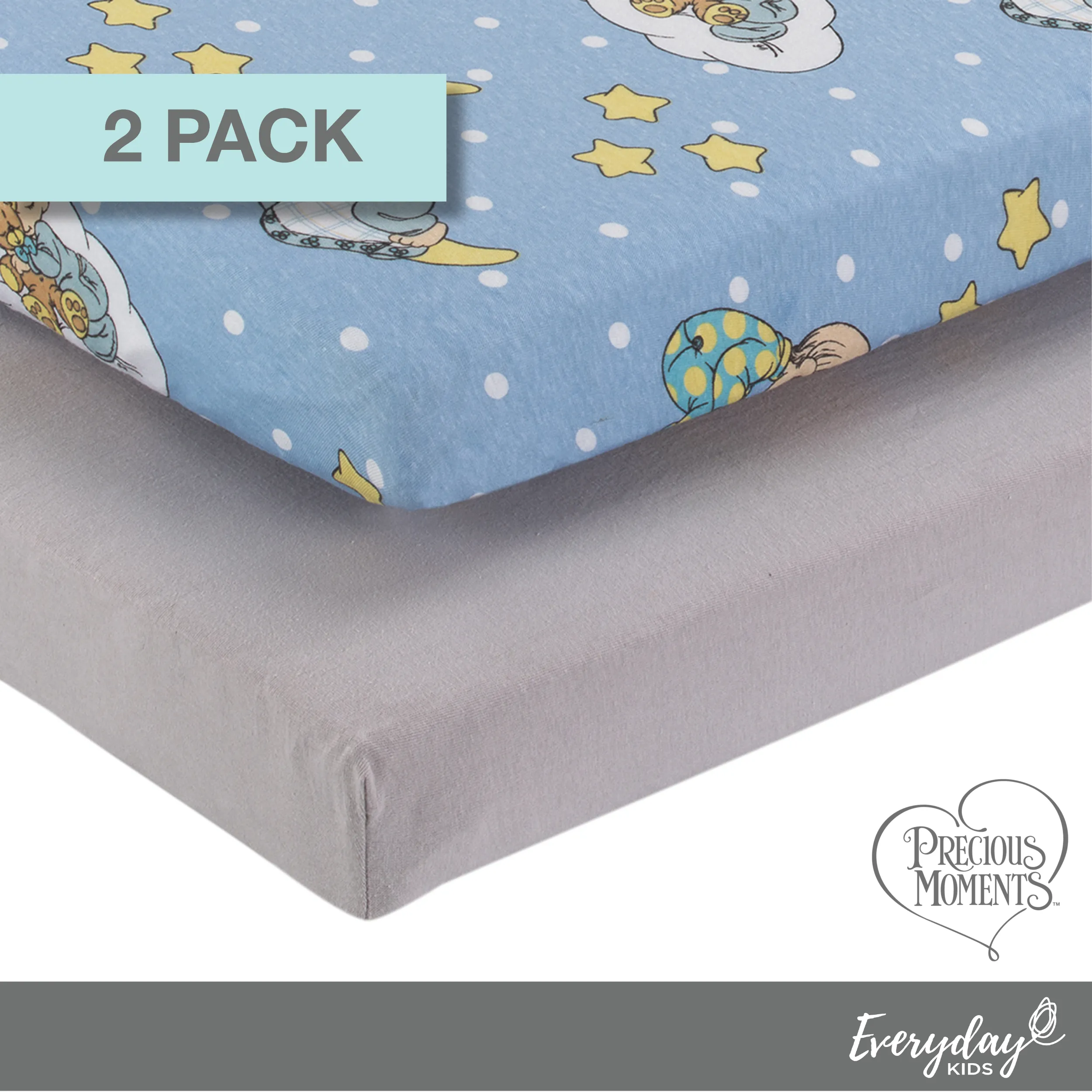 2 Pack n Play and Portable Crib Mattress Sheets - Precious Moments Boys