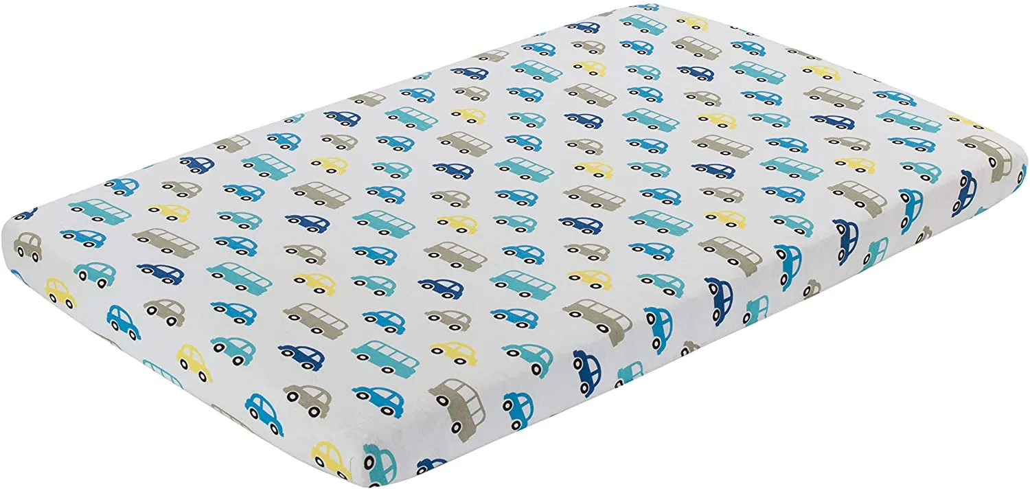 2 Pack Portable Crib Sheet - Cars/Chevron