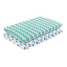 2 Pack Portable Crib Sheet - Cars/Chevron