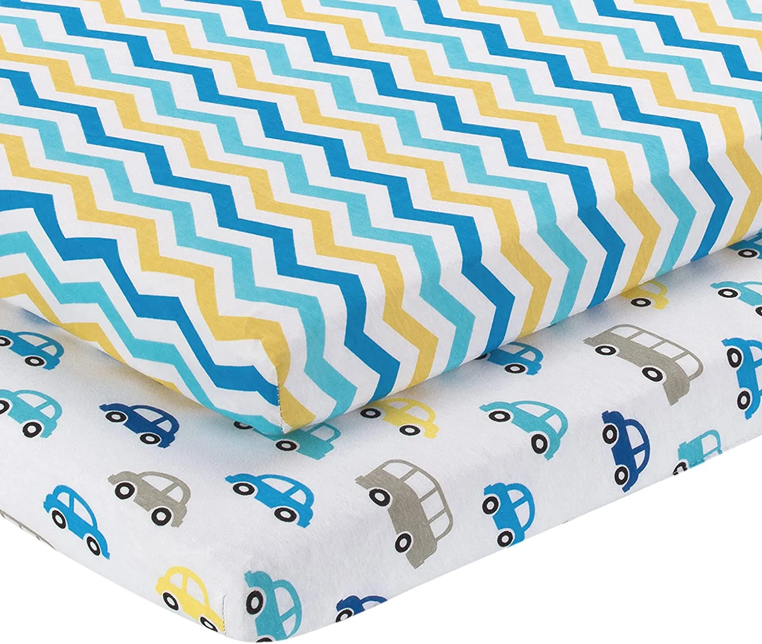 2 Pack Portable Crib Sheet - Cars/Chevron