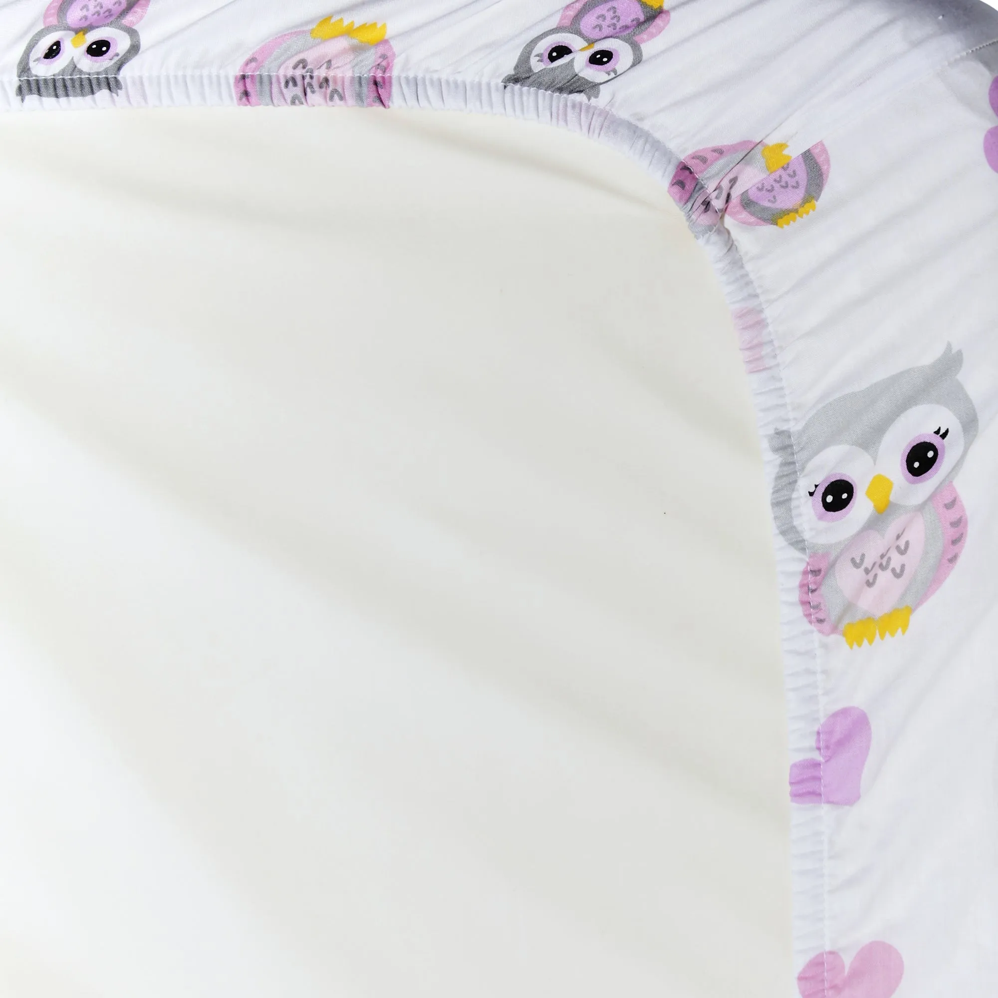 2 Portable Crib/Playard Mattress Sheets - Owls/Pink