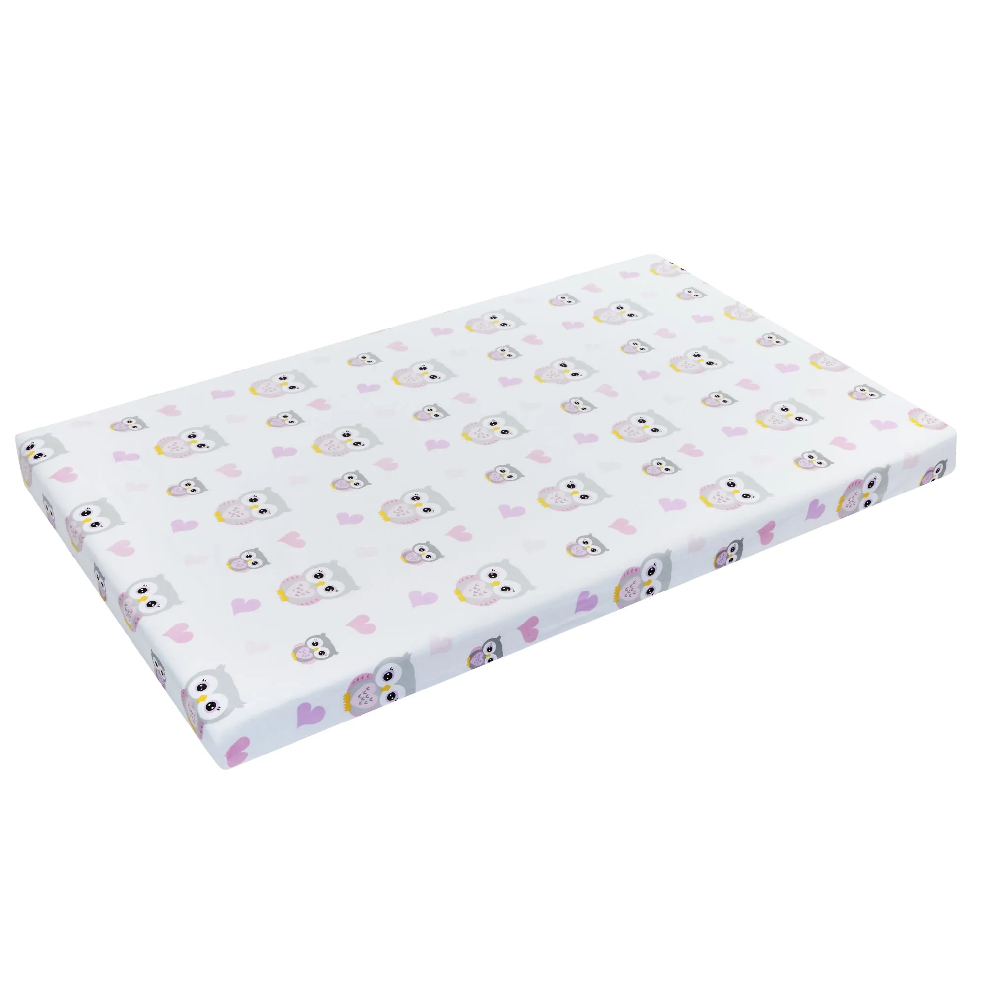 2 Portable Crib/Playard Mattress Sheets - Owls/Pink