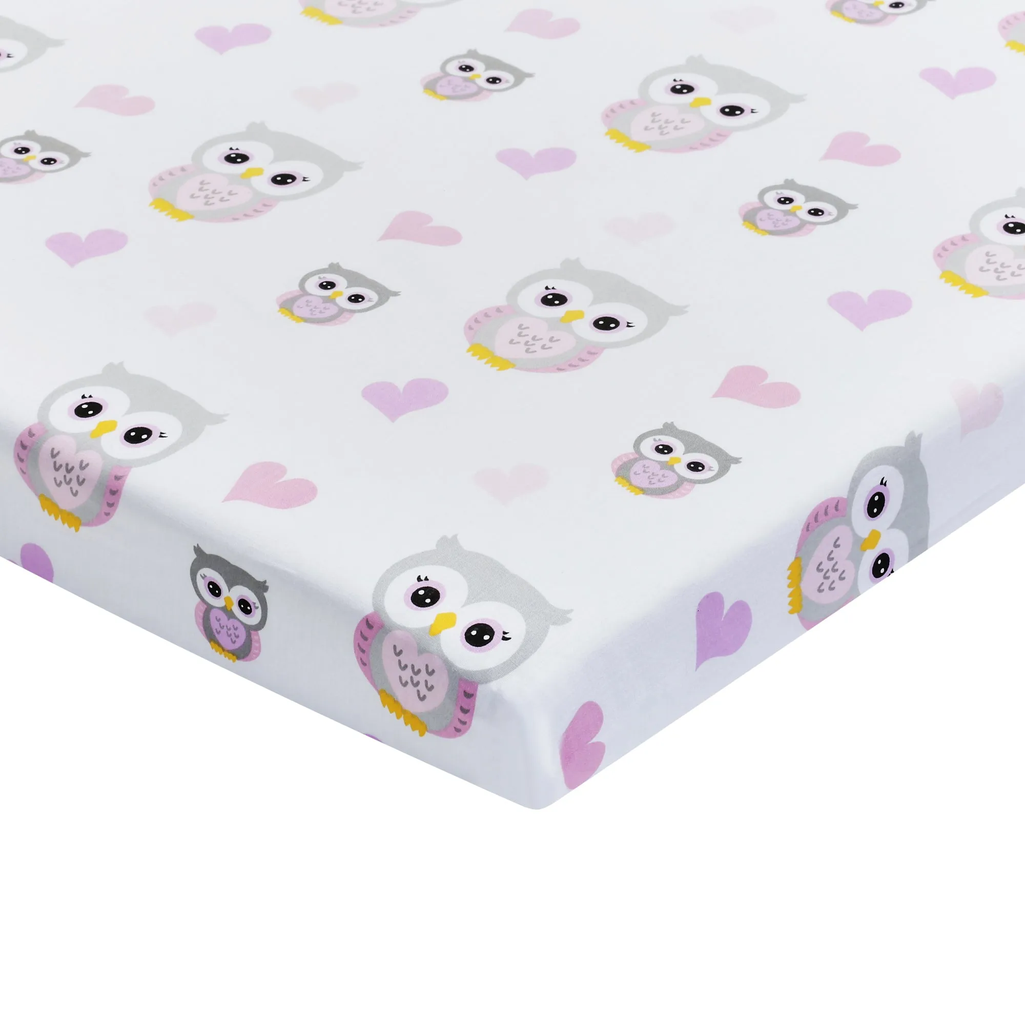 2 Portable Crib/Playard Mattress Sheets - Owls/Pink