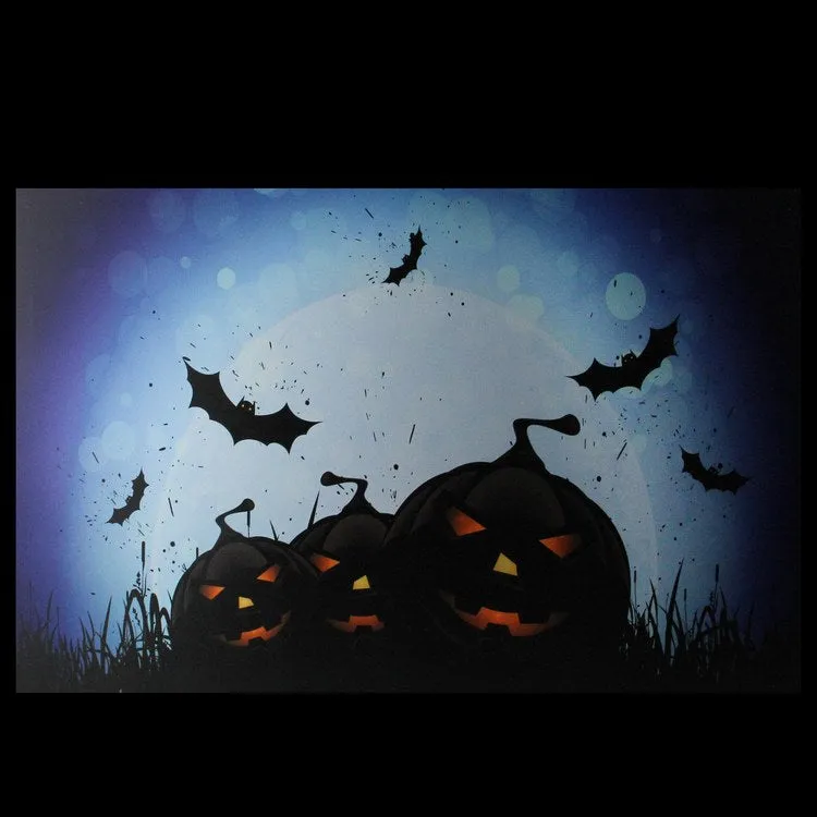 23.5" x 15.5" LED Lighted Jack-O'-Lanterns and Bats Halloween Canvas Wall Art