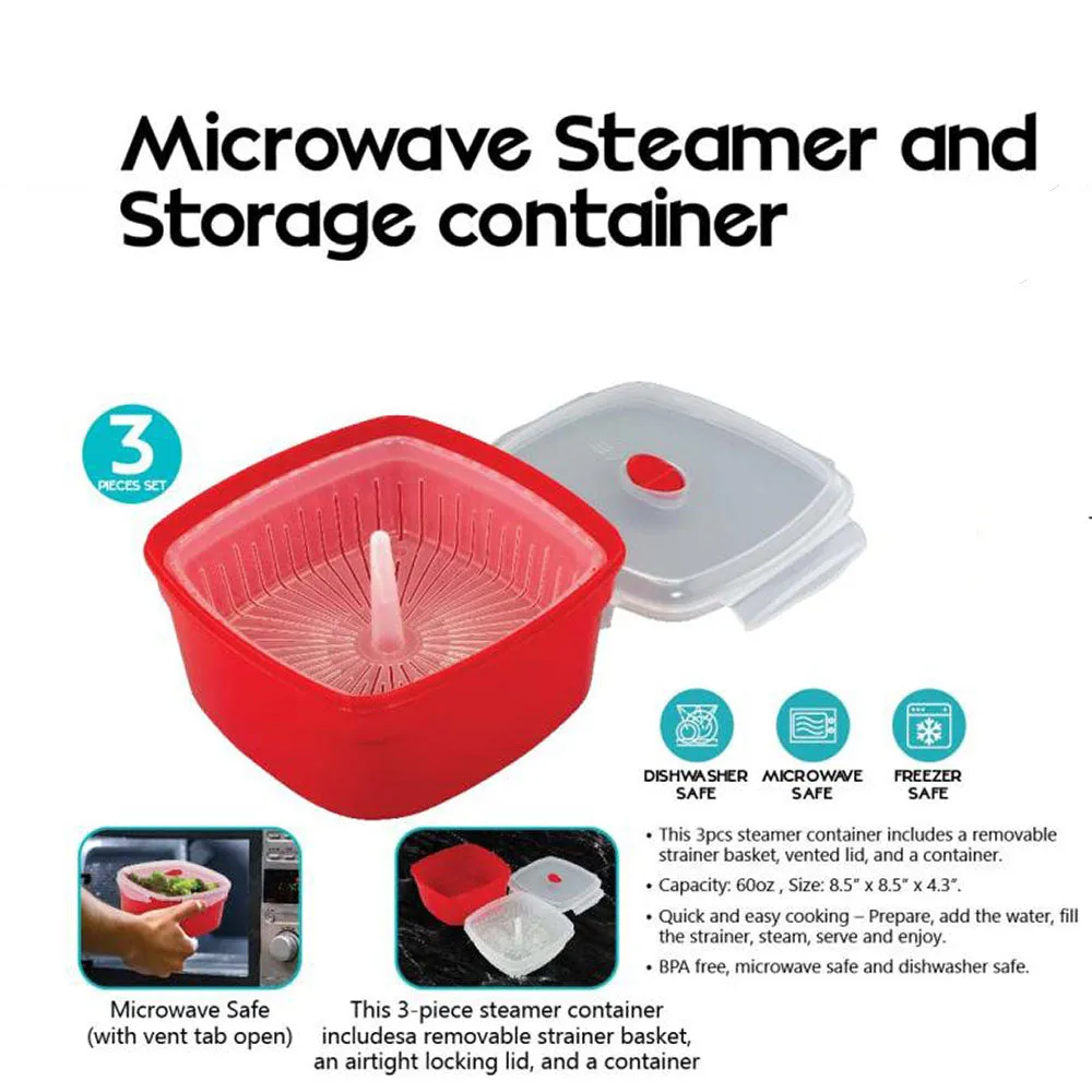 3-Piece Microwave Steamer and Storage Containers: Cook, Store, and Go