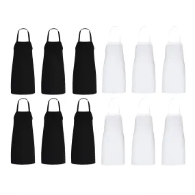 30"X34" Kitchen Bib Aprons 12 Pack(White 6pcs/Black 6pcs) Professional Aprons