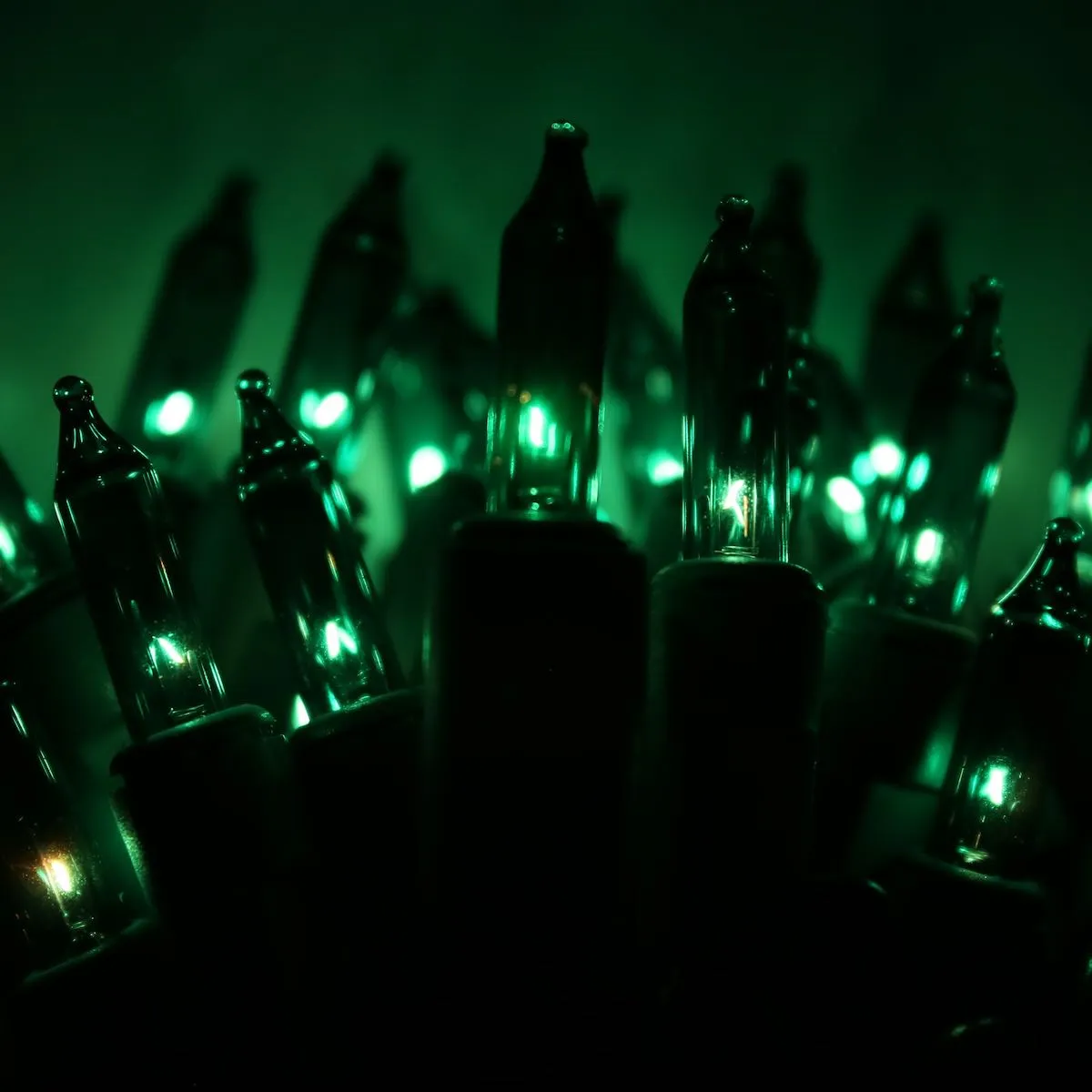 50-bulb Green Mini Lights, 6" Spacing, Green Wire