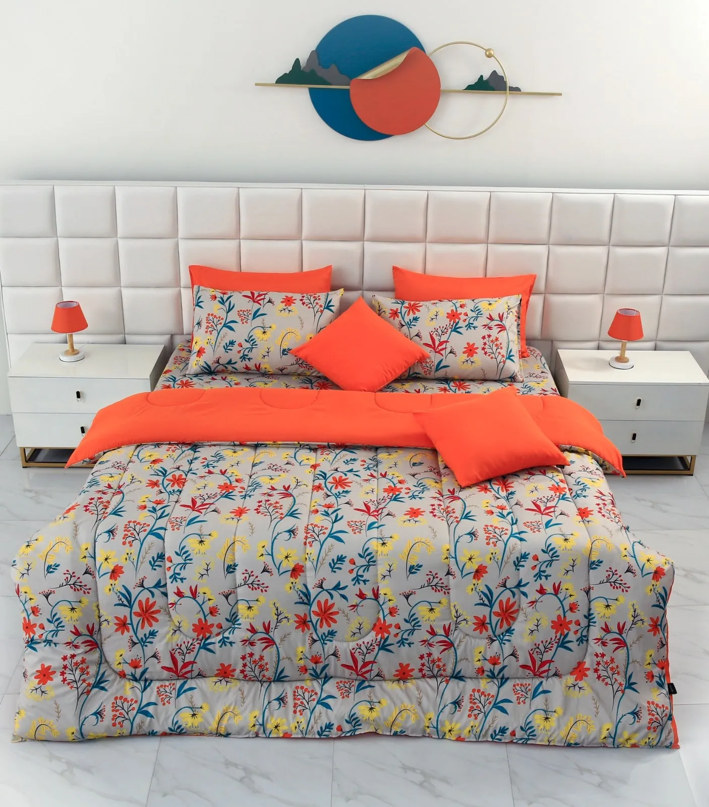 8 PCs Winter Comforter Set-14927 Orange Lilly