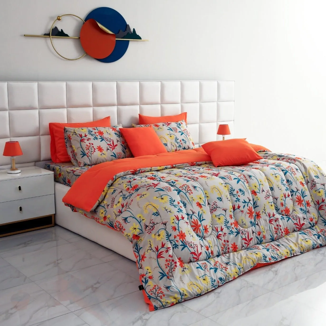 8 PCs Winter Comforter Set-14927 Orange Lilly