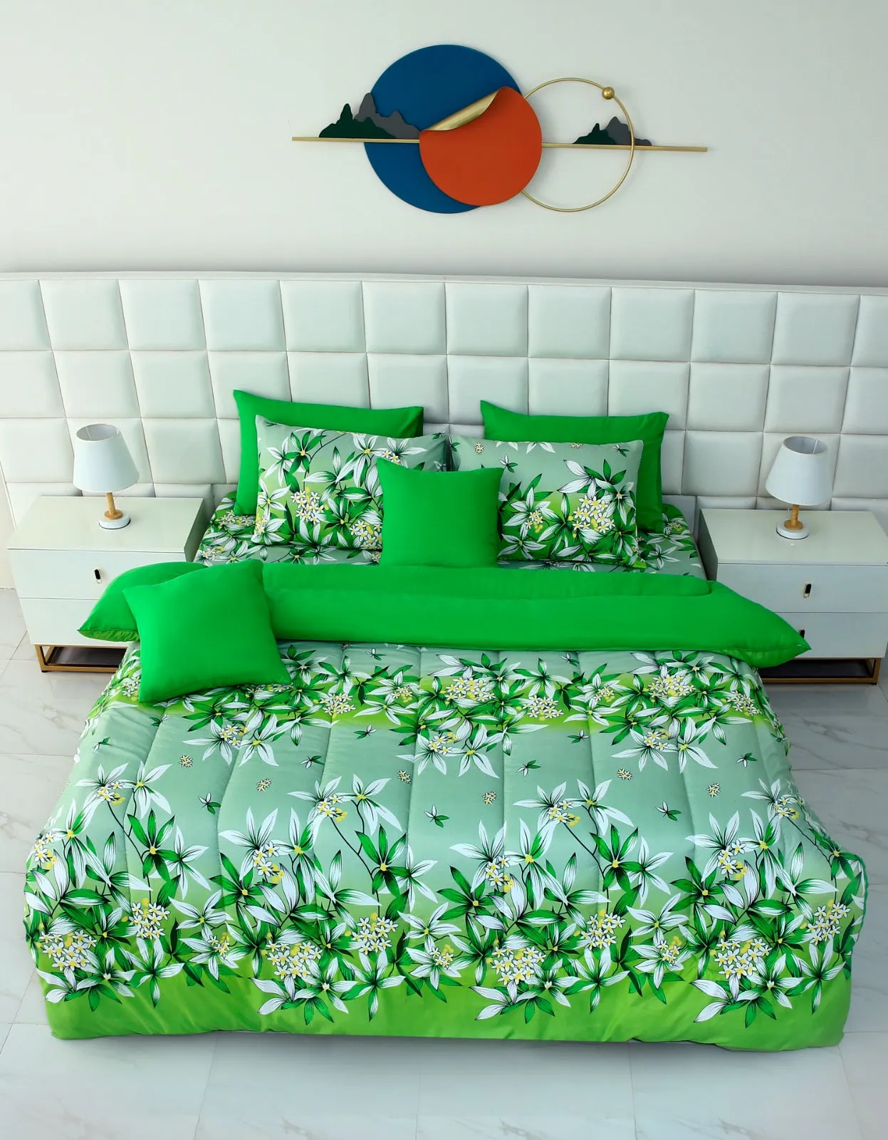 8 PCs Winter Comforter Set-15011-Green Gold