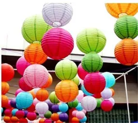 9FT Hanging Metal Paper Lantern Rice Paper Ball Light Bulb Diffuser Lamp Shade for Christmas, New year Wedding Party Decoration Hotels Home Pack of 10 10Inch - Multi Color (Color May Very)