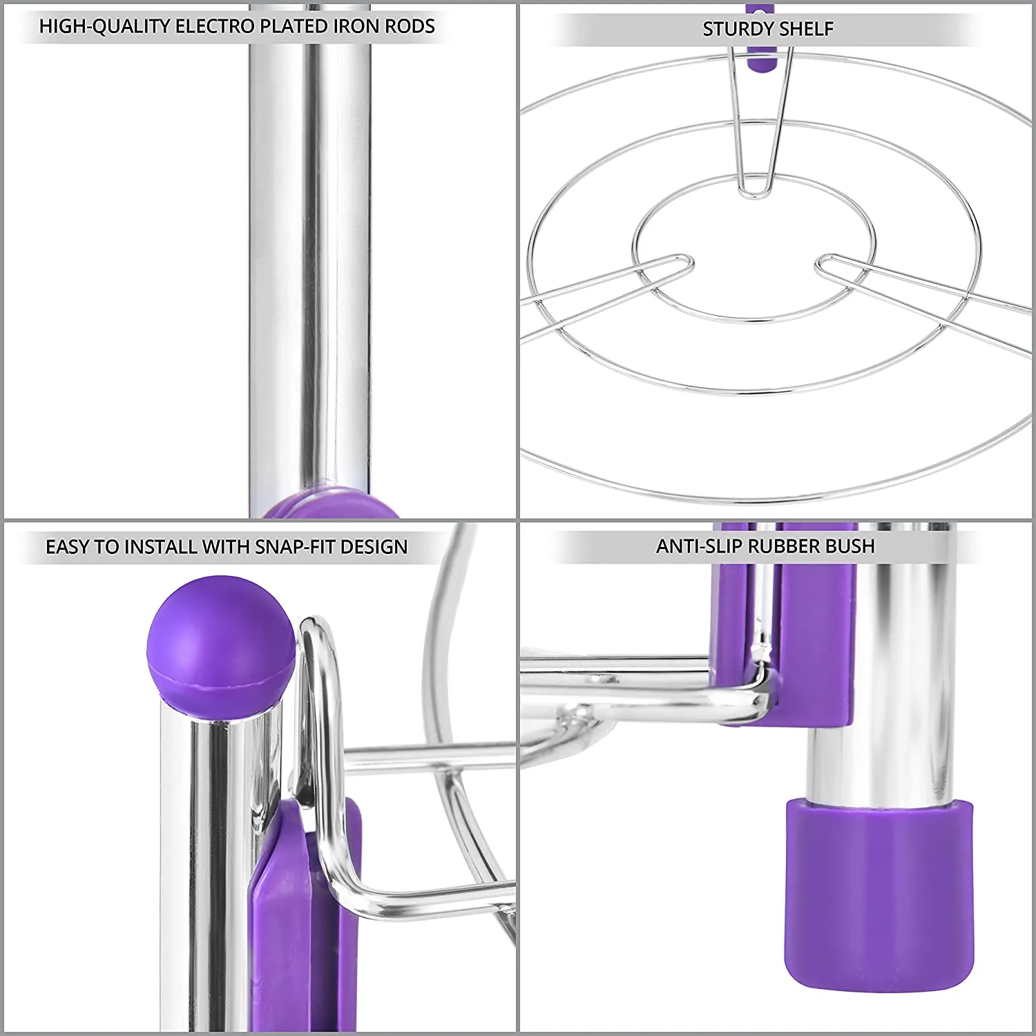 ABOUT SPACE Pan & Pot Organizer Rack Stand - 3 Tier Heavy Duty Electro Plated (L35 x H51 cm, Silver, Iron)