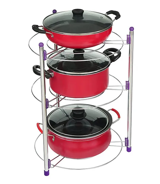 ABOUT SPACE Pan & Pot Organizer Rack Stand - 3 Tier Heavy Duty Electro Plated (L35 x H51 cm, Silver, Iron)