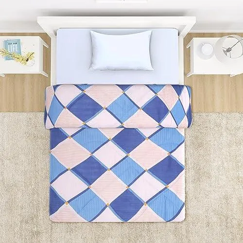 AC Comforter and Bedding Set for Single Bed, Rhombus Cerulean Blue