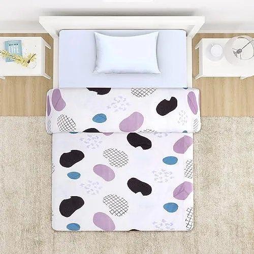 AC Comforter and Bedding Set for Single Bed, White Abstract Pebble