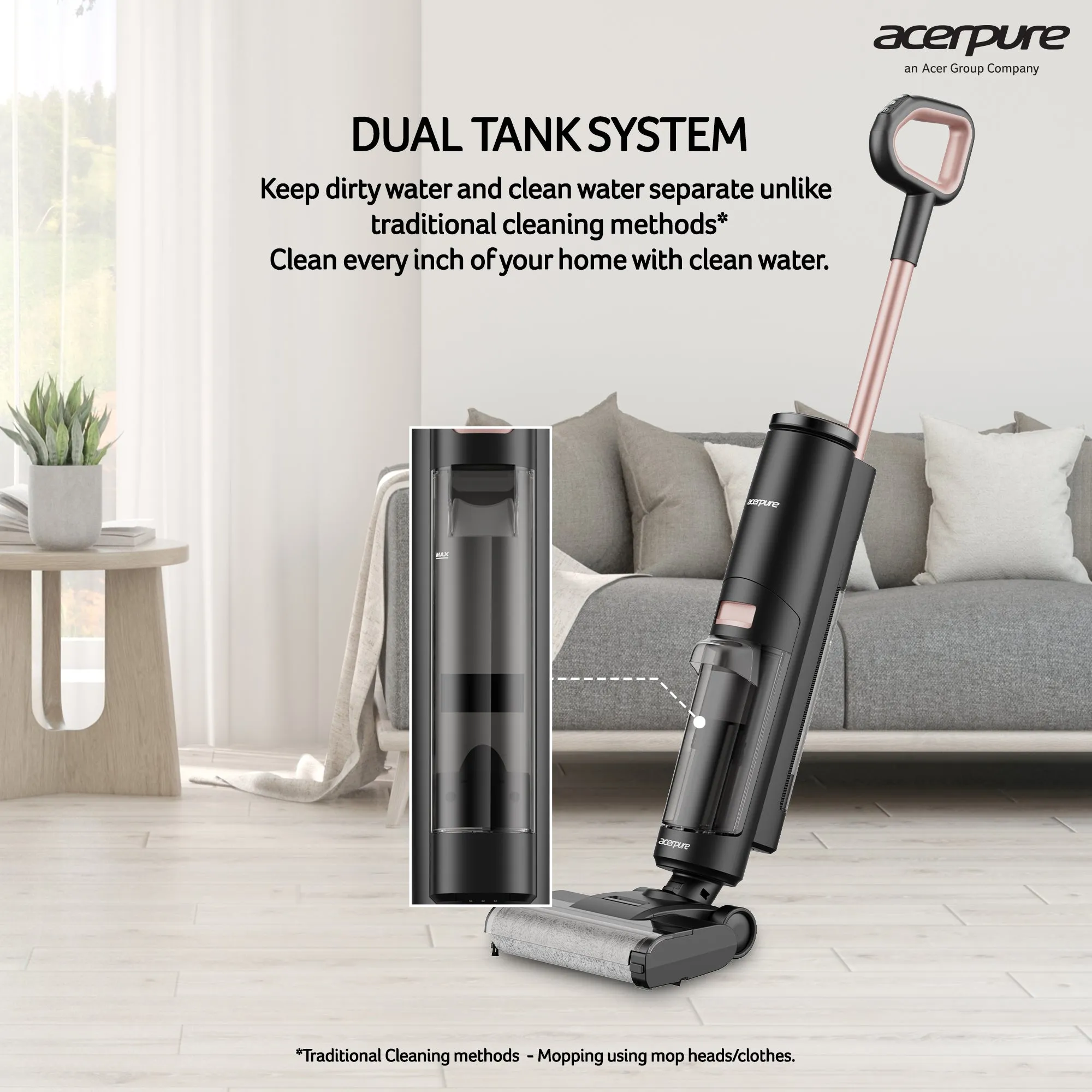 Acerpure Cordless Wet & Dry Vacuum Cleaner Upright Vacuum Cleaner (Sweep, Swab & Spray)|Twin Tank| Multi-Surface Floor Cleaner| Smart Touch Control| Self Cleaning Dock