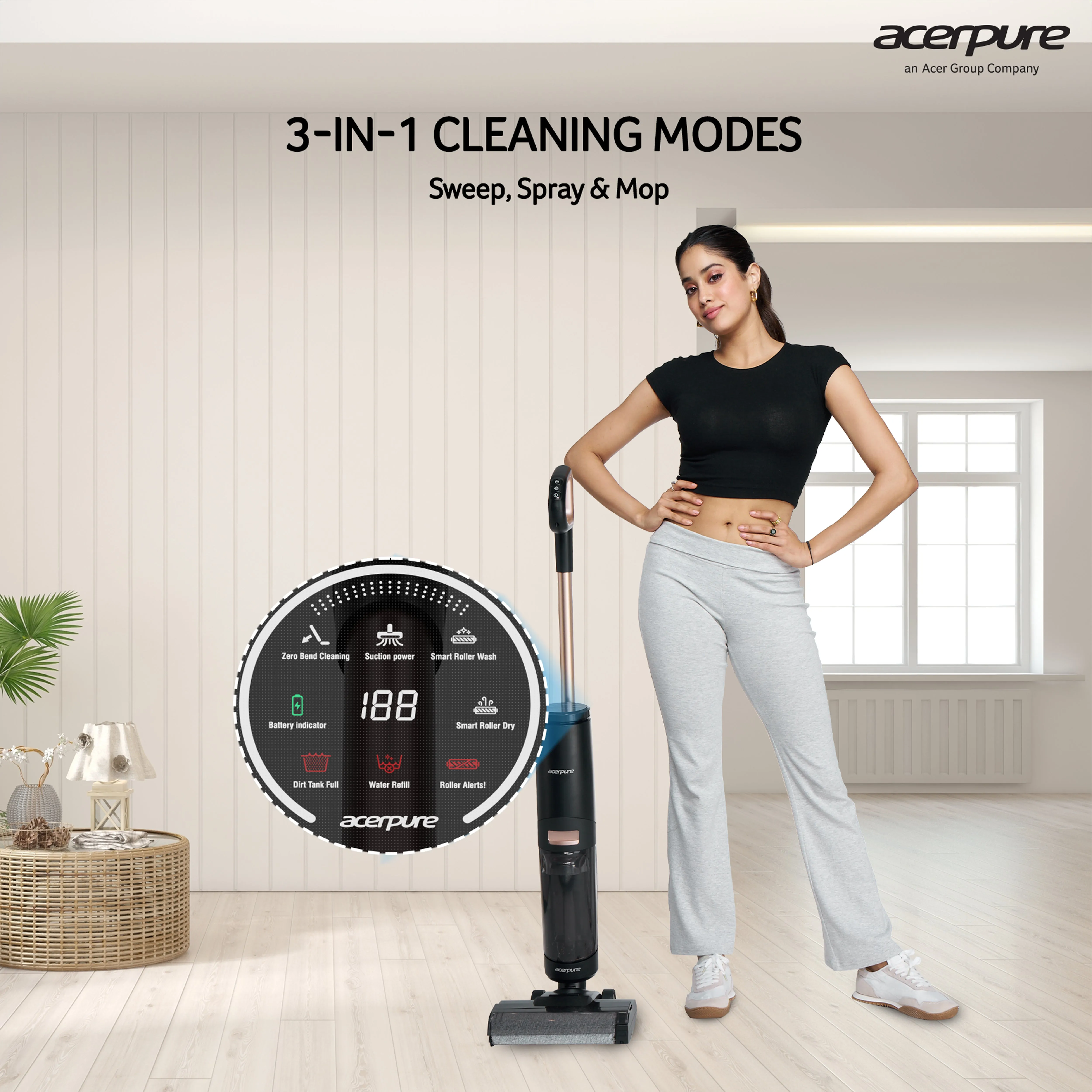 Acerpure Cordless Wet & Dry Vacuum Cleaner Upright Vacuum Cleaner (Sweep, Swab & Spray)|Twin Tank| Multi-Surface Floor Cleaner| Smart Touch Control| Self Cleaning Dock