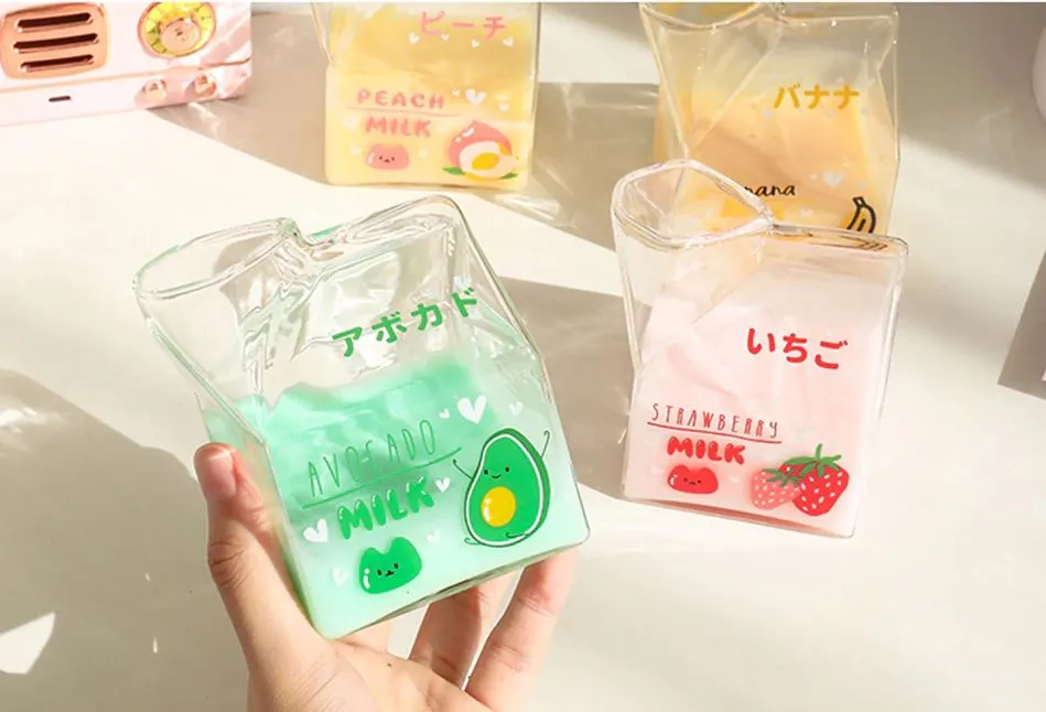 Adorable Fruity Milk Glass Milk Cartons - 350 ml