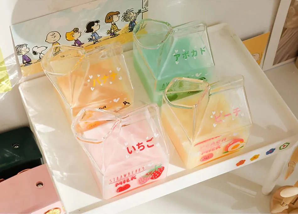 Adorable Fruity Milk Glass Milk Cartons - 350 ml