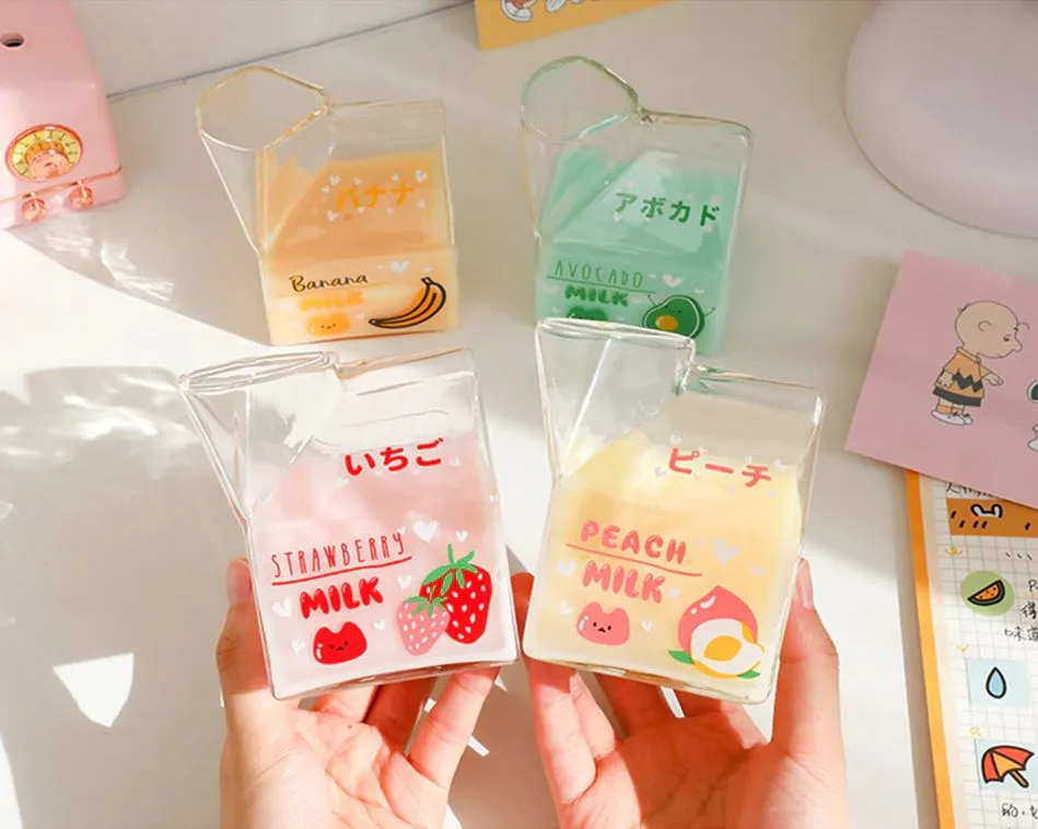 Adorable Fruity Milk Glass Milk Cartons - 350 ml