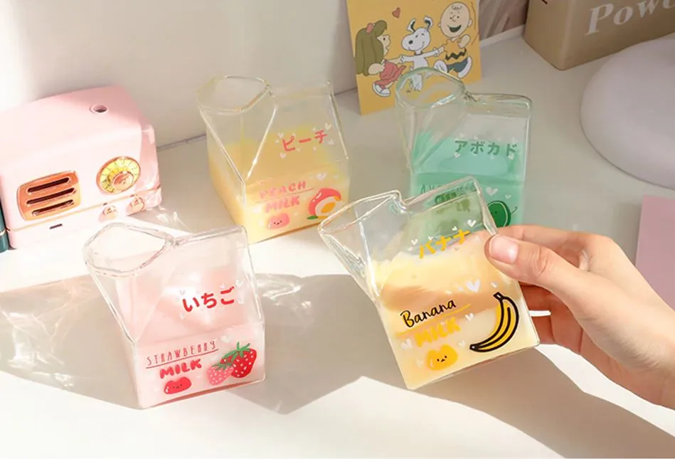 Adorable Fruity Milk Glass Milk Cartons - 350 ml