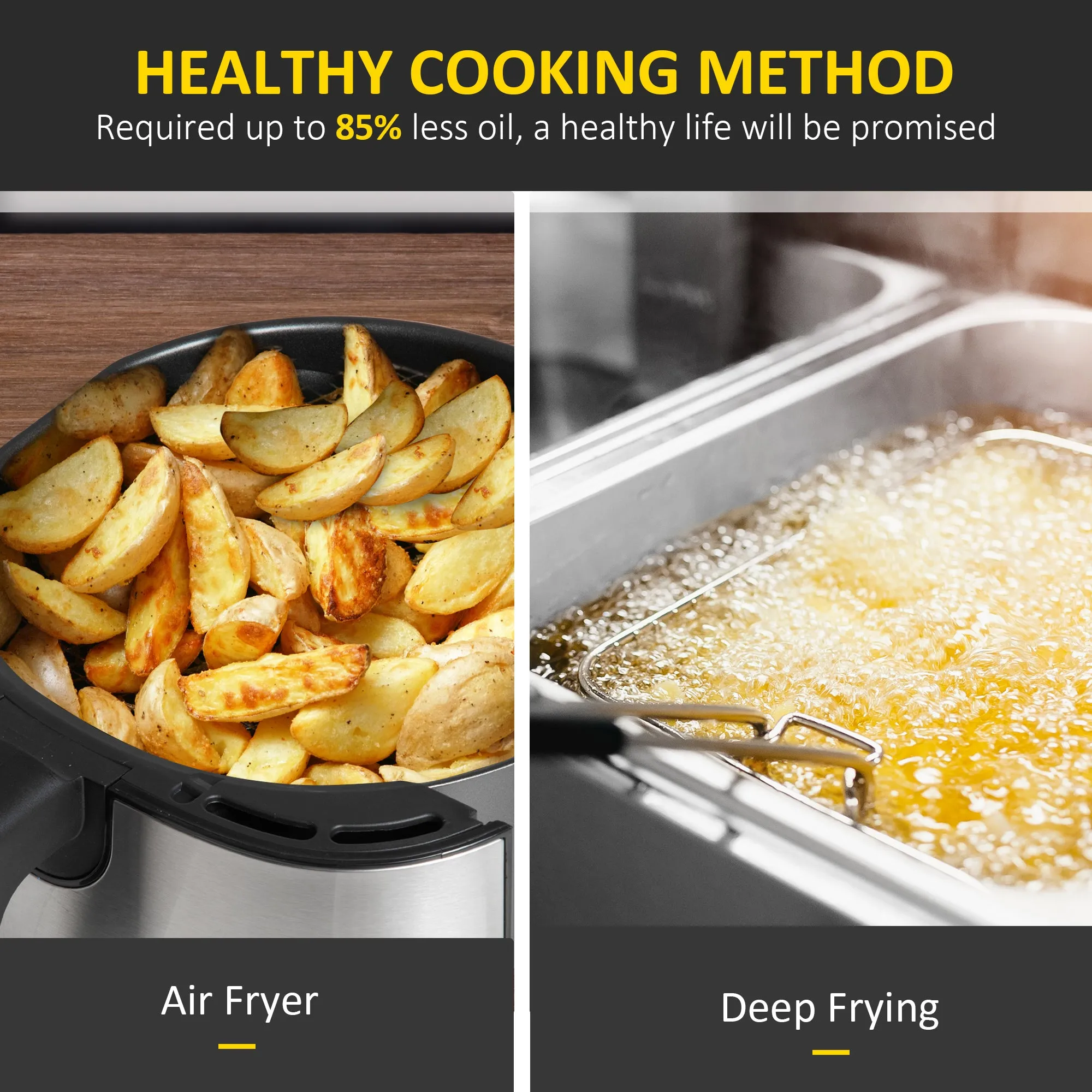 Air Fryer 1700W 6.5L with Digital Display Timer for Low Fat Cooking