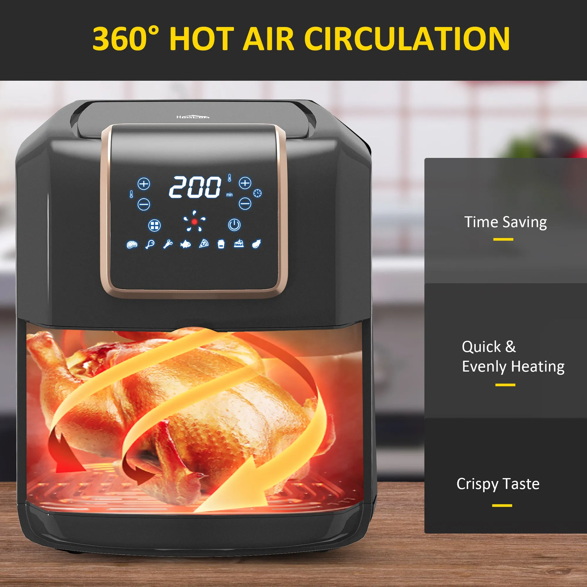 Air Fryer 1700W 6.5L with Digital Display Timer for Low Fat Cooking