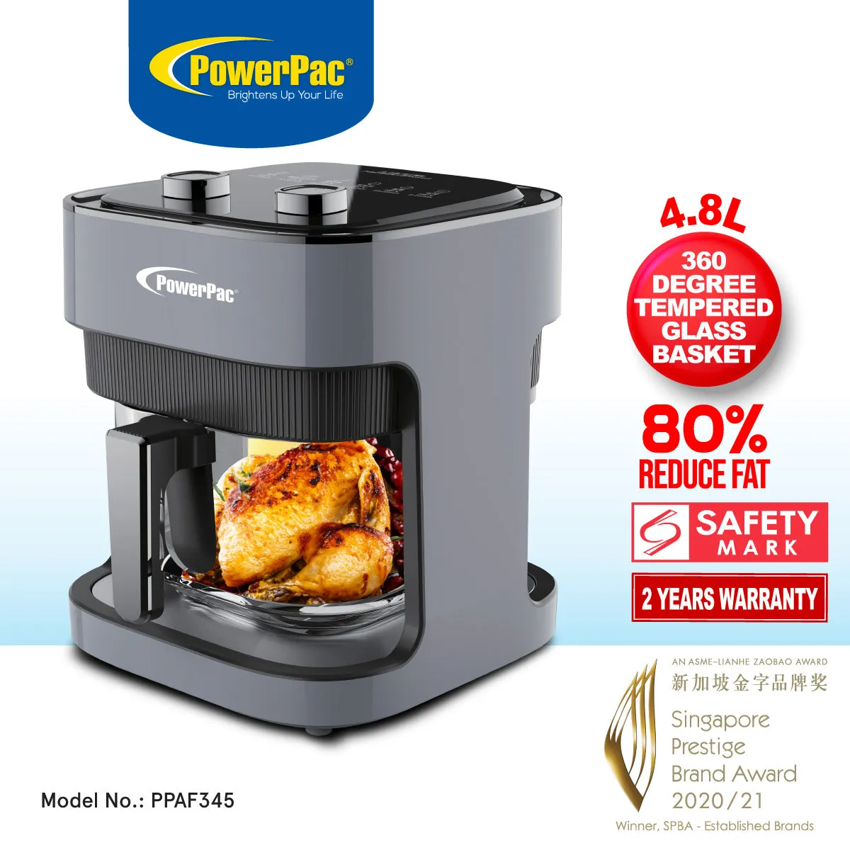 Air Fryer 4.8L with Tempered Glass Basket (PPAF345)