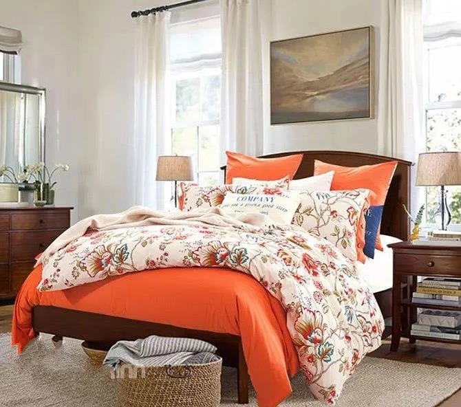 American Pastoral Style Bright Flowers Printing Luxury 4-Piece Cotton Duvet Cover Sets