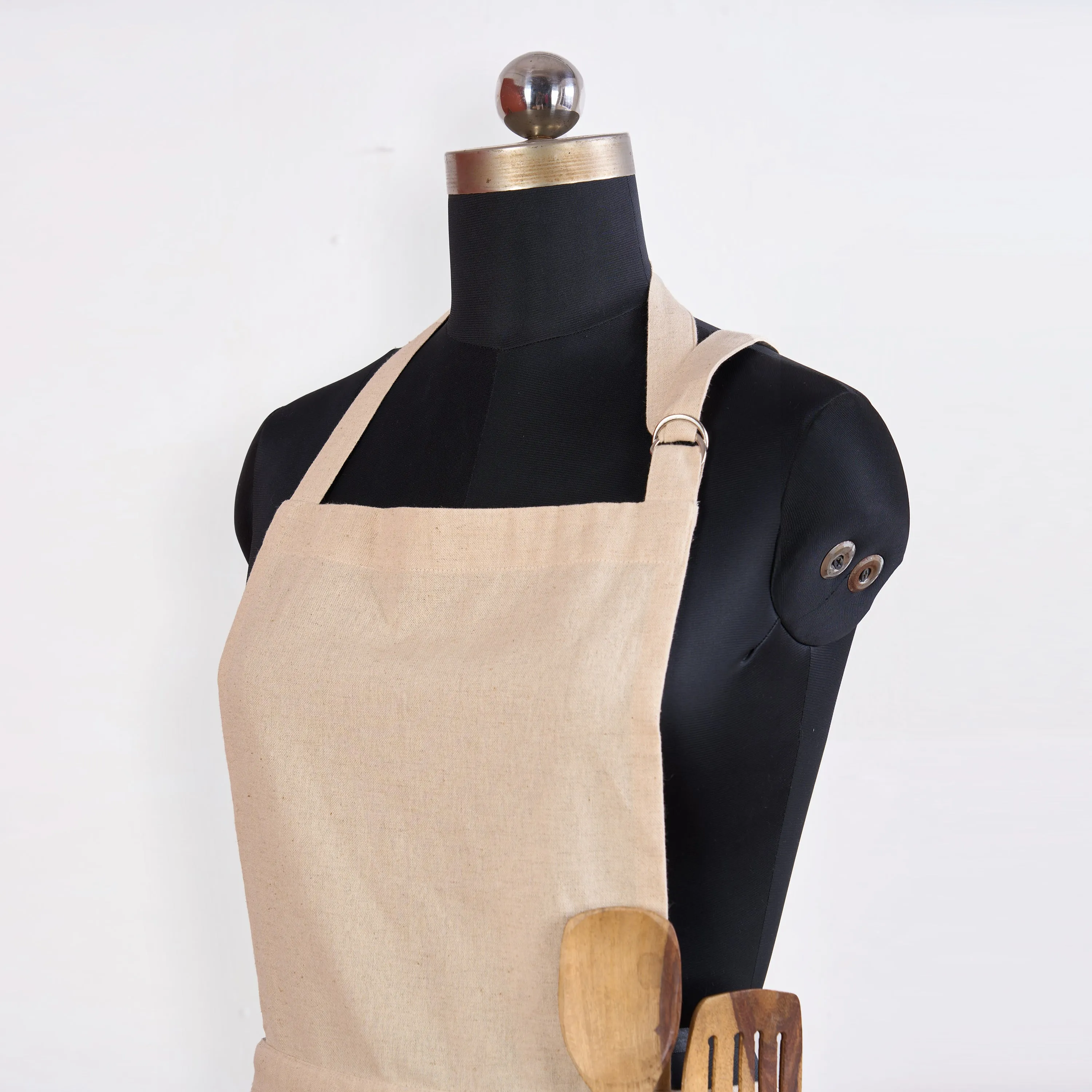 AMOUR APRON - Solid BEIGE linen fabric, size 27"X 35"