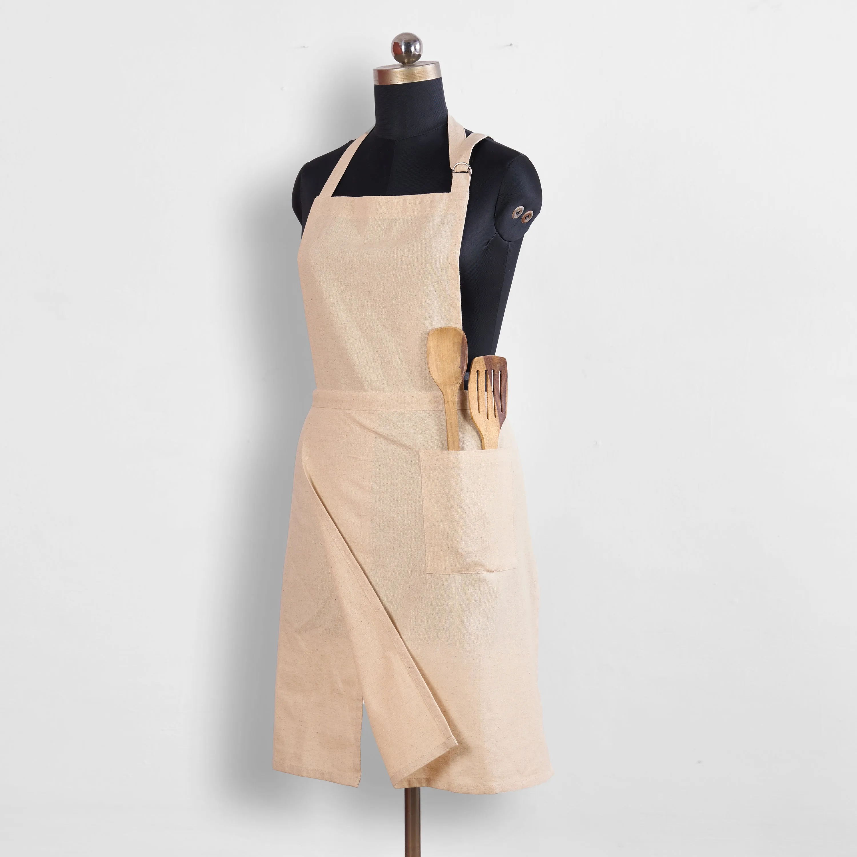 AMOUR APRON - Solid BEIGE linen fabric, size 27"X 35"