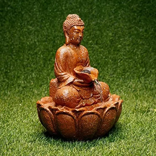 an Enterprise Buddha Fountain 2 Lotus Buddha Water Fountain for Home | Office | Tabletop Water Fountain with Led Lights for Home Decor and Office Decoration Or Gifting (Brown)