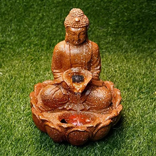 an Enterprise Buddha Fountain 2 Lotus Buddha Water Fountain for Home | Office | Tabletop Water Fountain with Led Lights for Home Decor and Office Decoration Or Gifting (Brown)