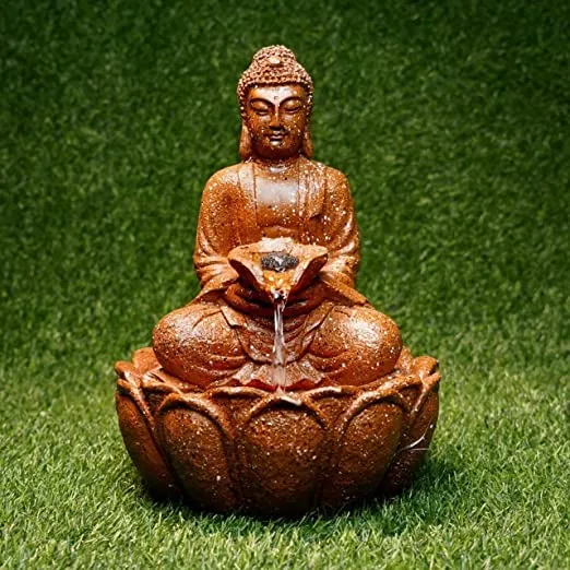 an Enterprise Buddha Fountain 2 Lotus Buddha Water Fountain for Home | Office | Tabletop Water Fountain with Led Lights for Home Decor and Office Decoration Or Gifting (Brown)