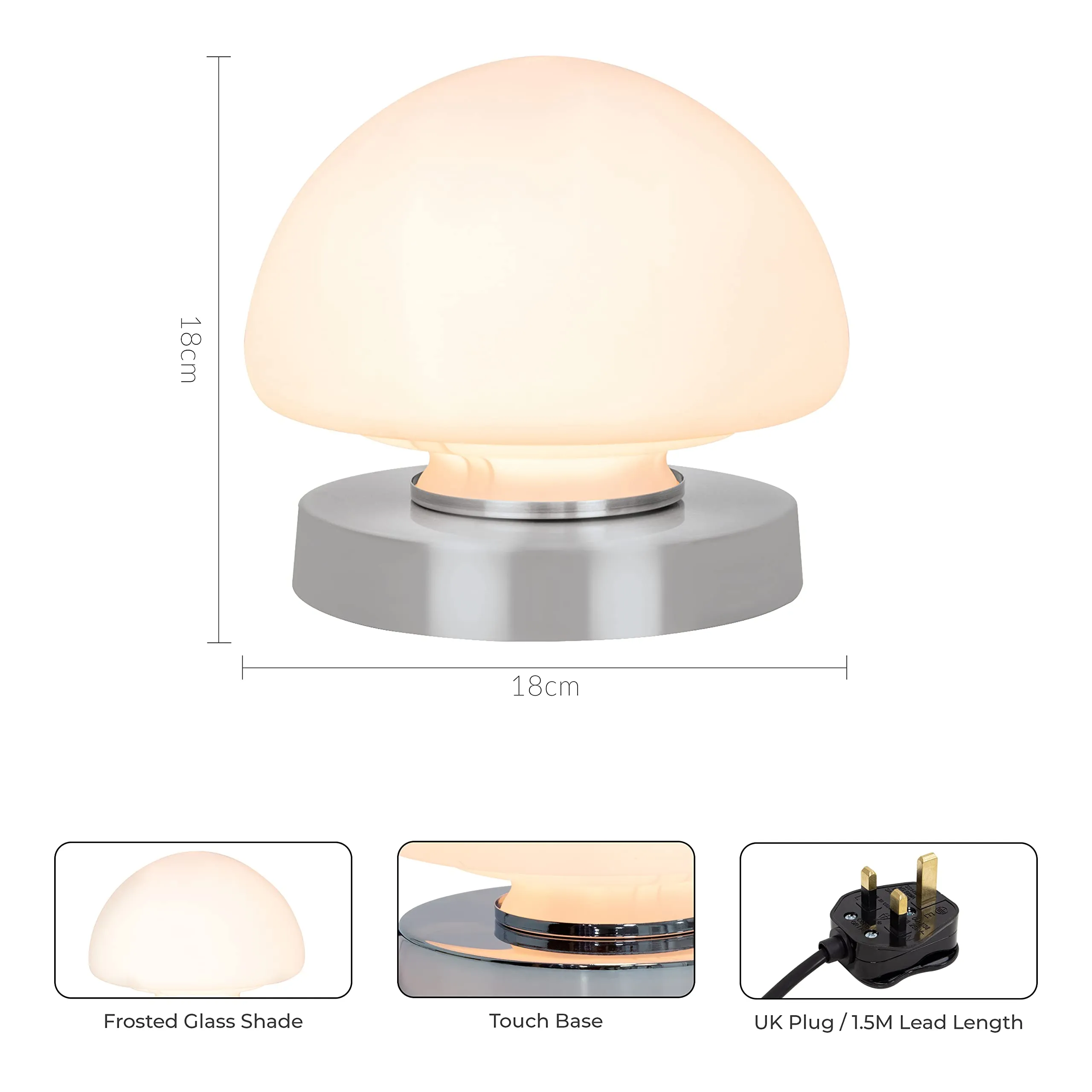 Anika Touch Control Table Lamp / 3 Way Dimmable Settings / Dome Shape with Silver Base / Bedside Light, Living Room, Desk Lamp, Reading Light