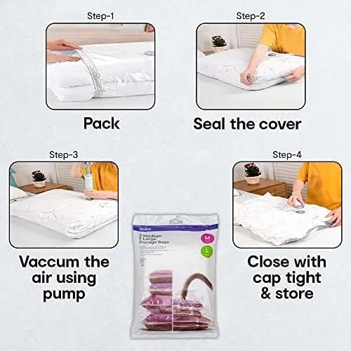 Anko Set of 4 Space Saver Vacuum Storage Bags | Thick Vacuum Storage Bags | Space Saver plastic Vacuum Storage Compression Reusable Ziplock Bags | Free Vacuum Pump, 2 Medium & 2 Large Bag