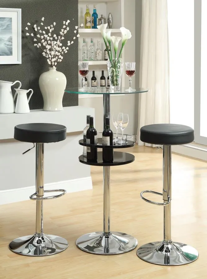 Anselm Chrome Metal Bar Table with Glass Top & Wood Shelf