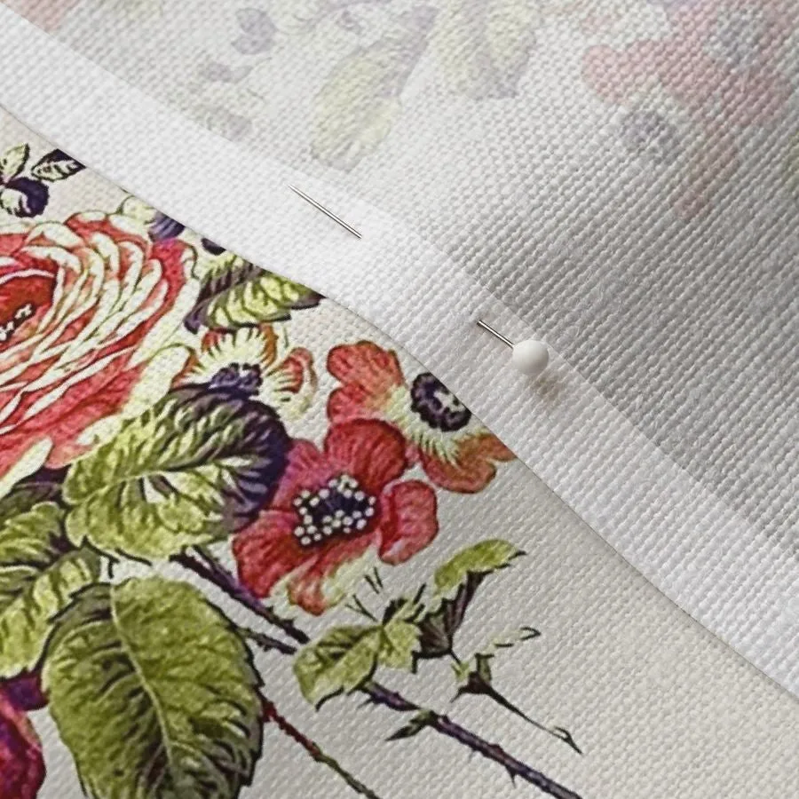 Antique French Roses and Poppies Linen Pillow Cover: Sorbet