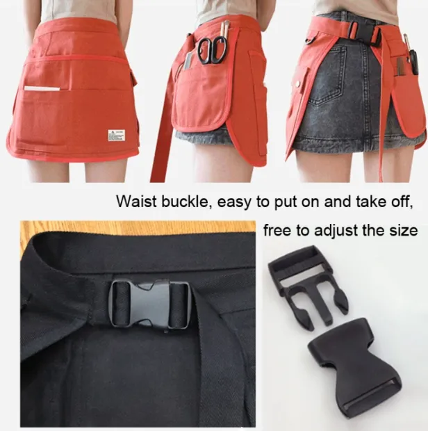 Anyhouz Gardening Apron Black Half Waist Canvas Multi Pocket Adjustable Industrial Tools Overalls For Men and Women